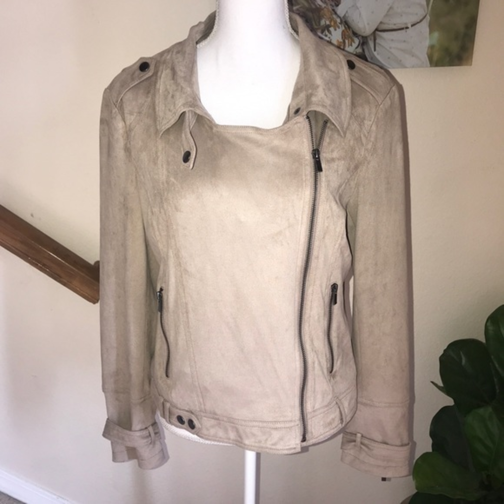 BNCI tan faux suede moto asymmetrical zip jacket L